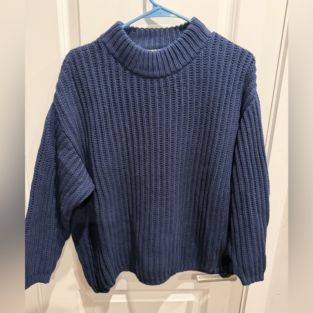 Pomander Place dark blue chunky ribbed‎ knit sweater Size XS